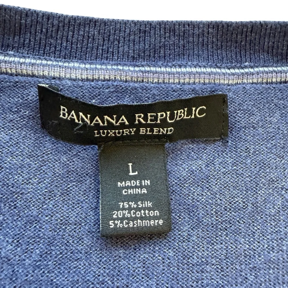 Banana Republic Silk Cashmere Sweater Mens L Blue V Neck Luxury Lightweight
